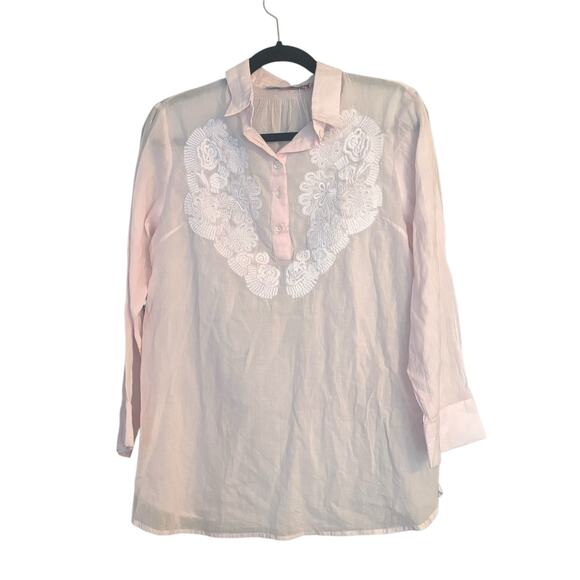 Gretchen Scott Pink Tunic Small Lightweight Cotton Blend Preppy Feminine - Picture 1 of 8